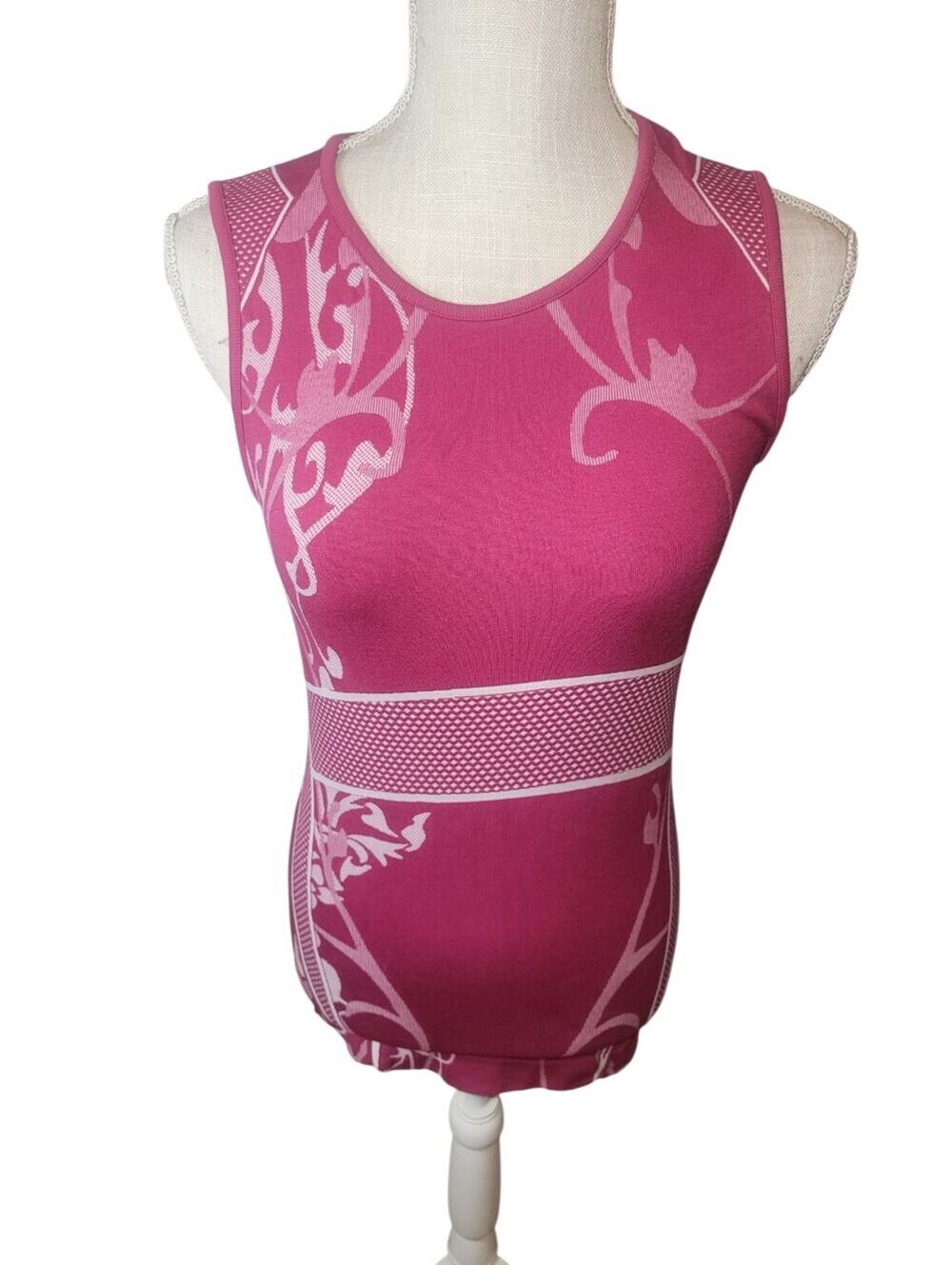 Athleta Yoga Twist Fitted Compression Tank Top Pink/White Size Small